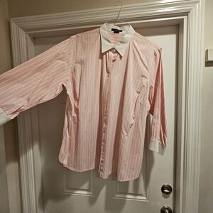 LRL Lauren Pink and White Striped Dress Shirt with Classic Collar 3X